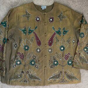 Raiment Fashions Jacket Womens Large Brown Sequined Patchwork Art To Wear Artsy